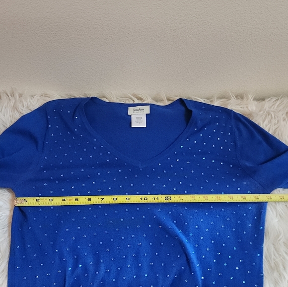 Neiman Marcus Blue Long Sleeve Embellished Tunic - Picture 7 of 13